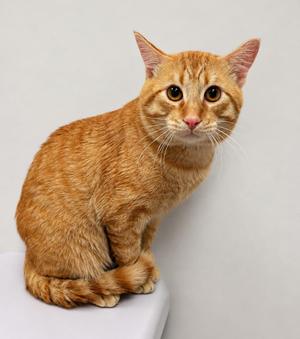 An orange tabby cat sitting and looking at the camera.